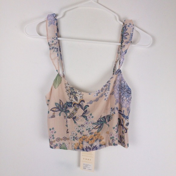 Super Natural Secret Mission Tank Top Womens Small Beige Floral Paisley Boho New - Picture 1 of 8